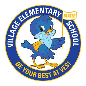 The logo for Village Elementary School, featuring Blazer the Bluebird.