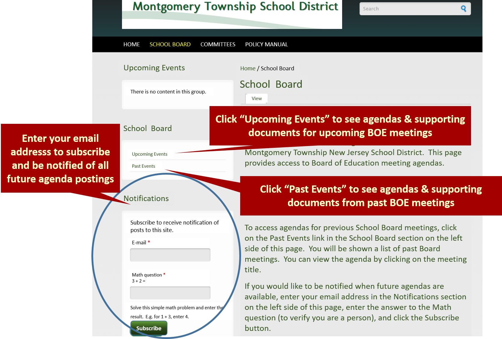 Schoolboard.net Splash page for MTSD 